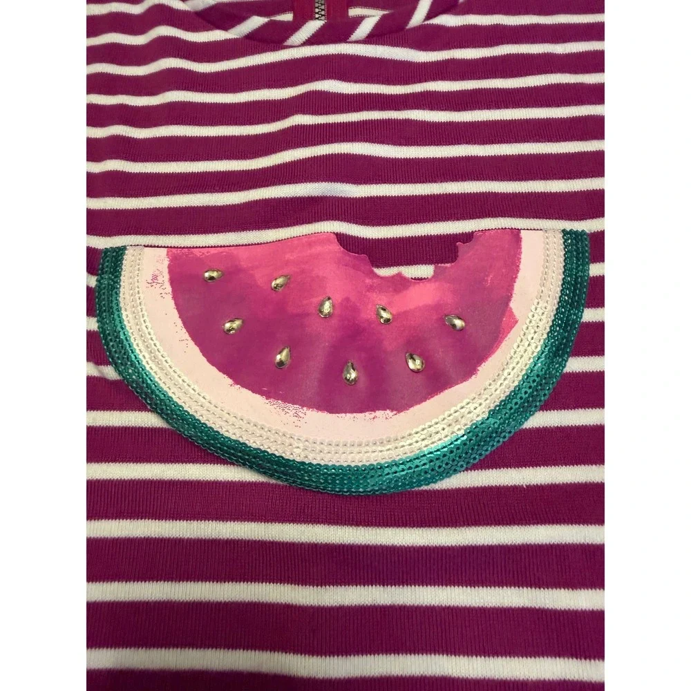 Gymboree Girls‎ Magenta Pink Striped Watermelon Sequin Dress Size L 10-12